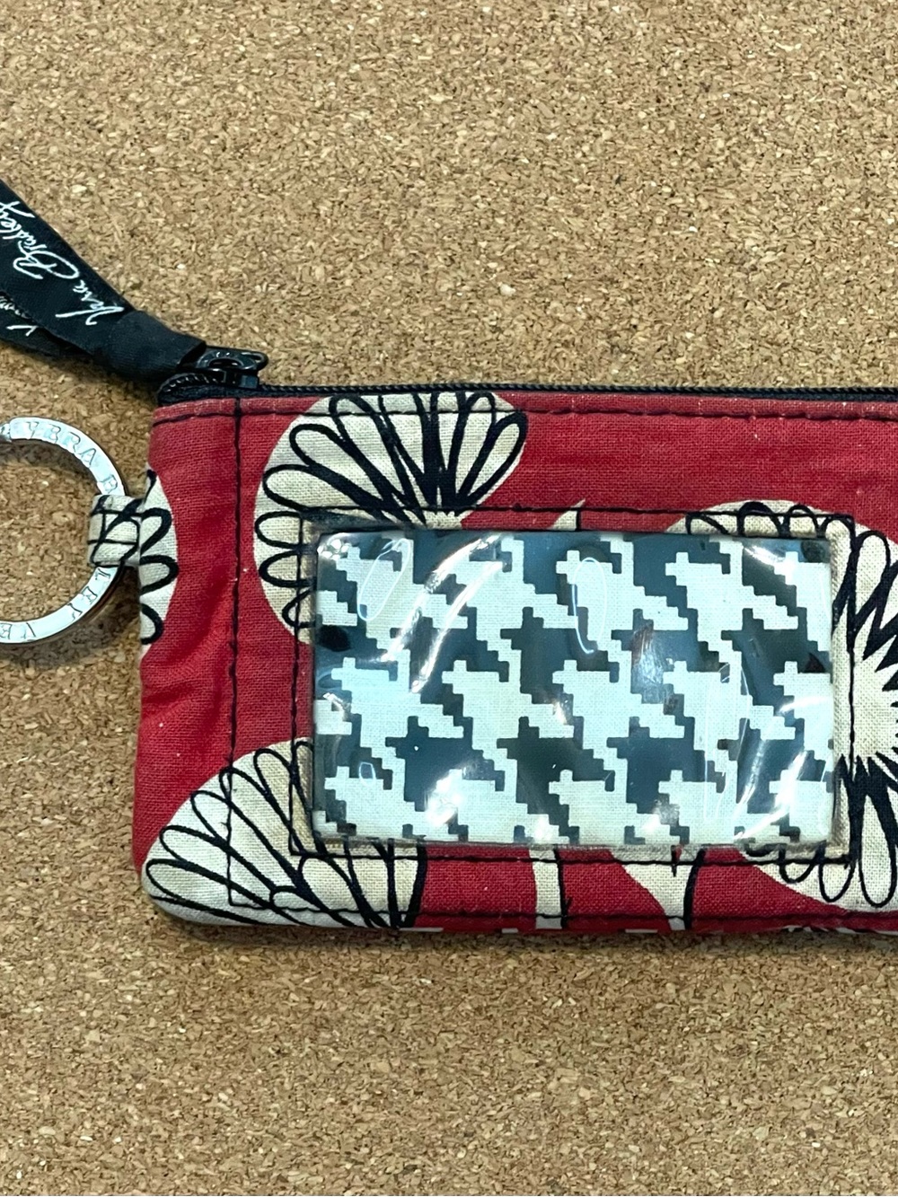 Vera Bradley Red Floral ID Wallet with Cream and Black Accents